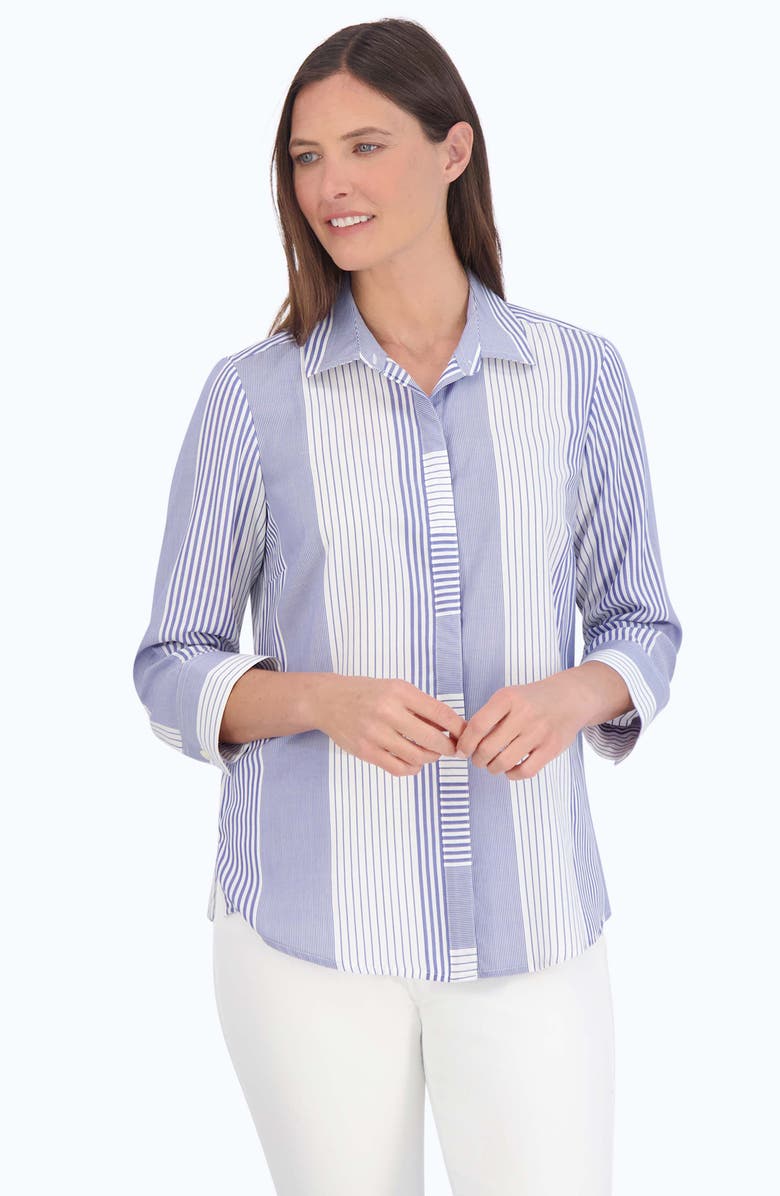 Foxcroft Luna Stripe Shirt, Alternate, color, Sapphire