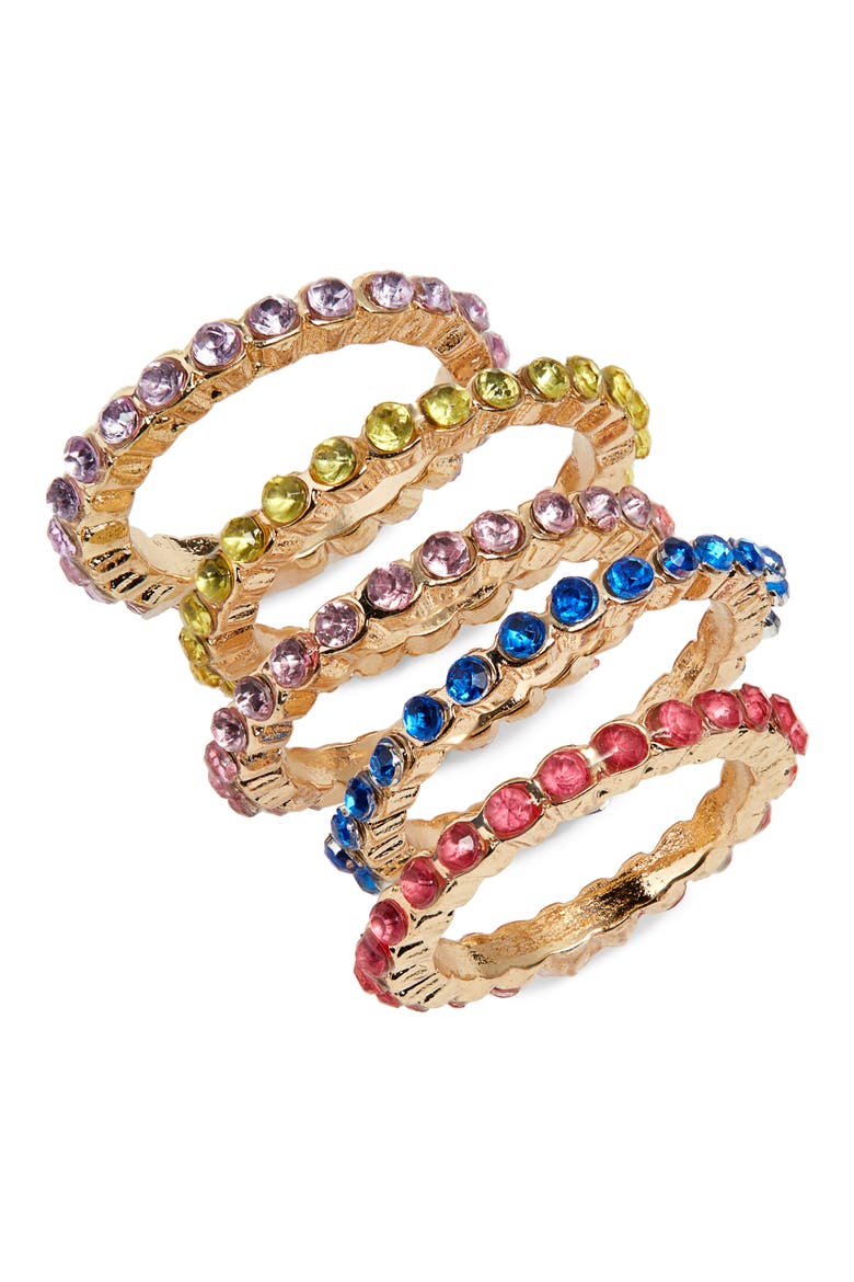 Set of 5 Imitation Stone Rings, Main, color, MULTI- GOLD