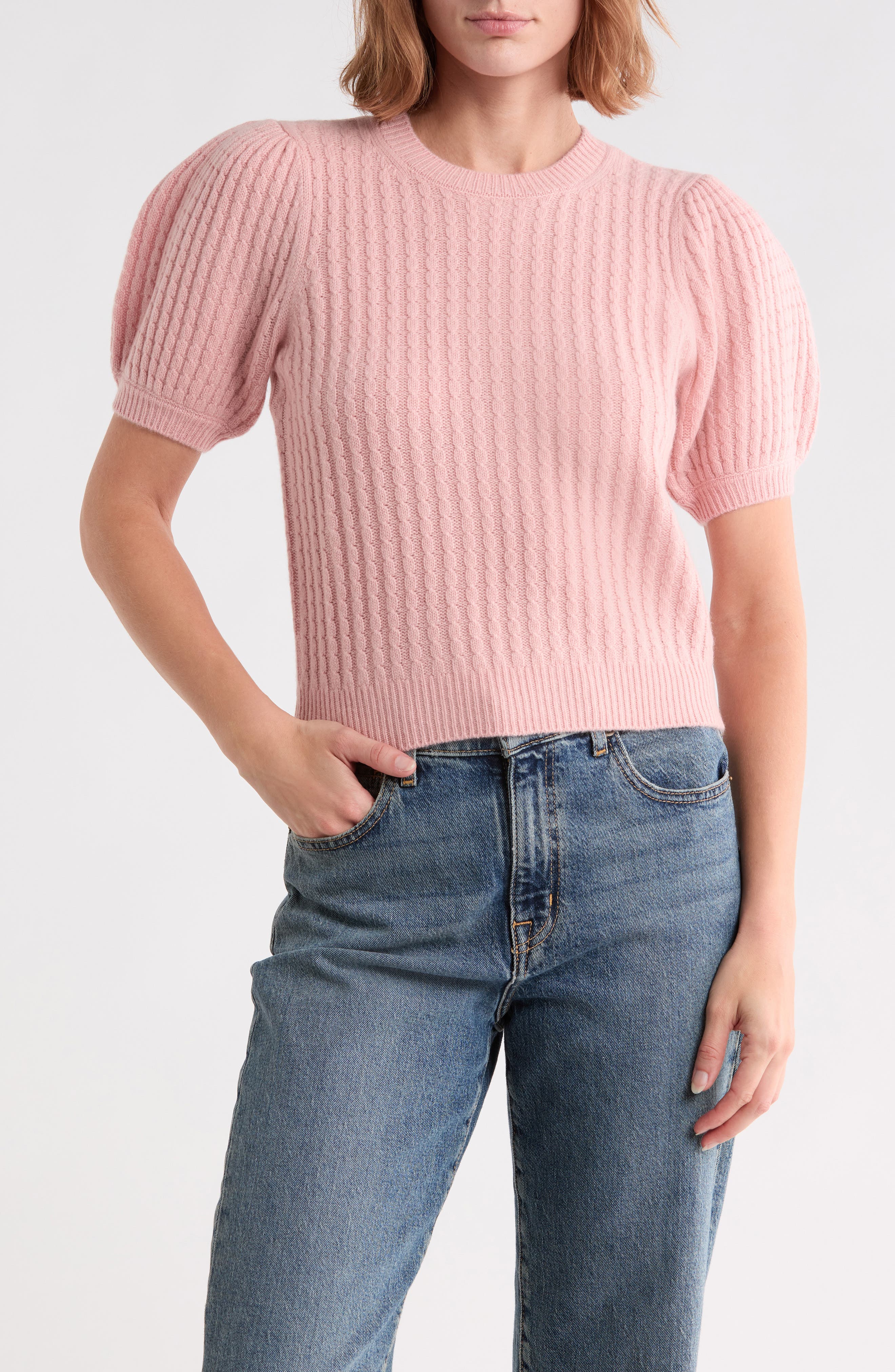 Lucerne Cable Stitch Puff Sleeve Sweater