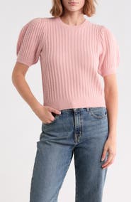 PAIGE Lucerne Cable Stitch Puff Sleeve Sweater