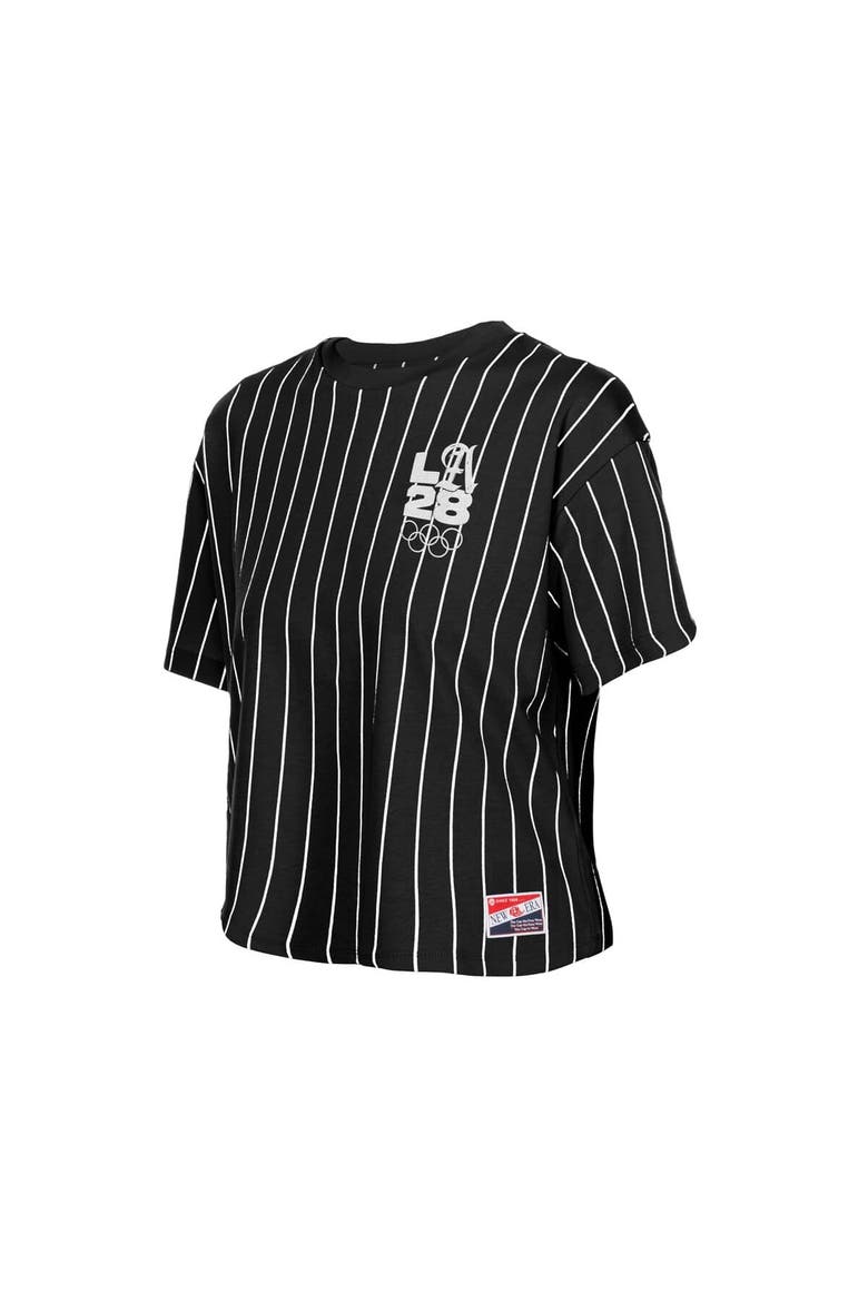 Women's New Era  Black LA 2028 Summer Olympics Mesh Back Pinstripe Boxy T-Shirt, Alternate, color, Black