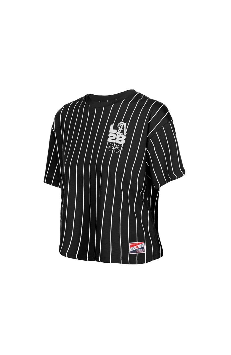 New Era Women's New Era  Black LA 2028 Summer Olympics Mesh Back Pinstripe Boxy T-Shirt, Alternate, color, Black