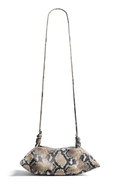 Mini Origami Snakeskin Embossed Leather East/West Crossbody Bag