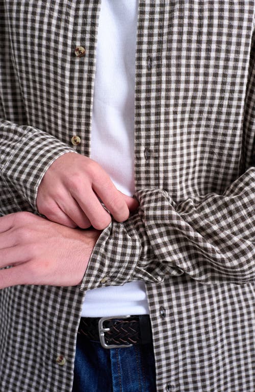 Topman Textured Gingham Check Long Sleeve Button-up Shirt In Brown