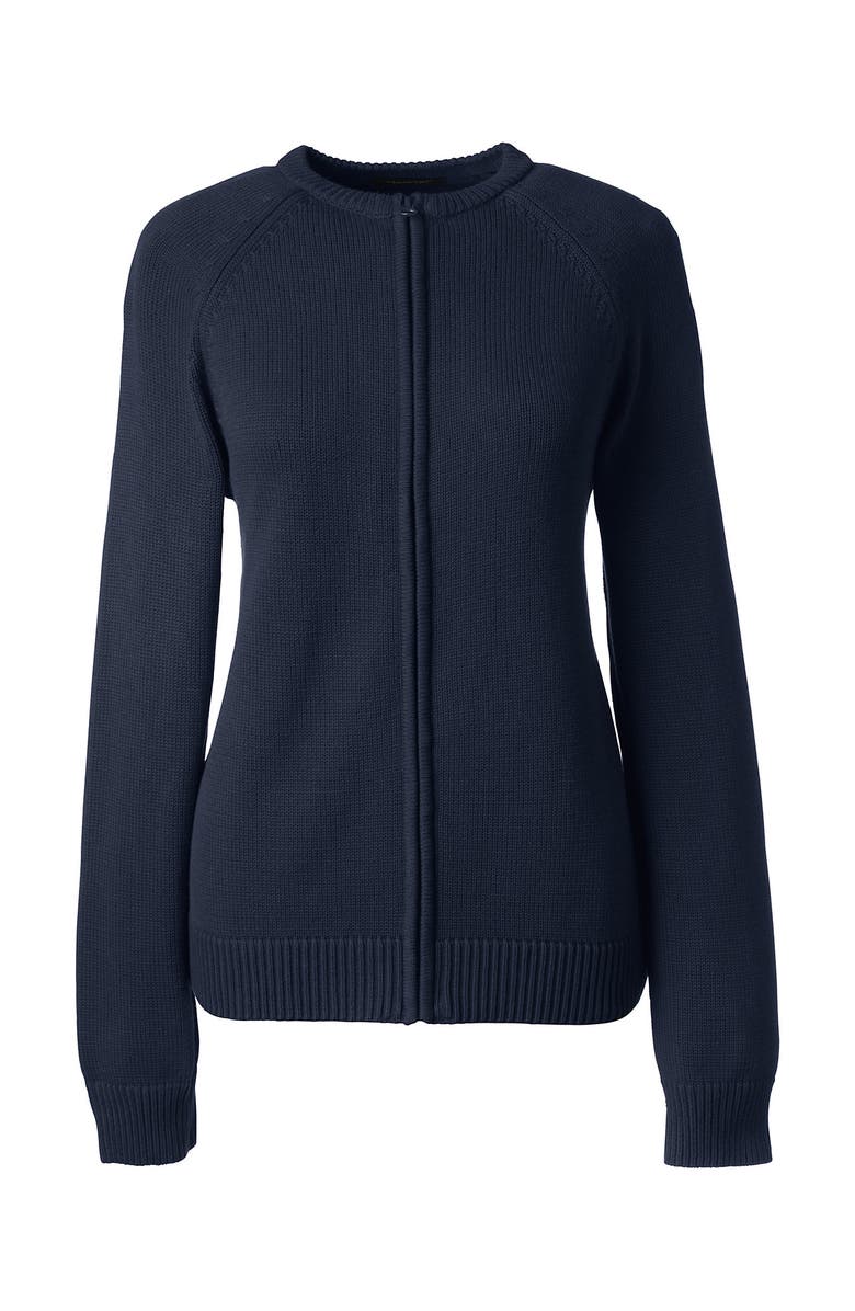 Lands' End School Uniform  Cotton Modal Zip-front Cardigan Sweater, Alternate, color, Classic Navy