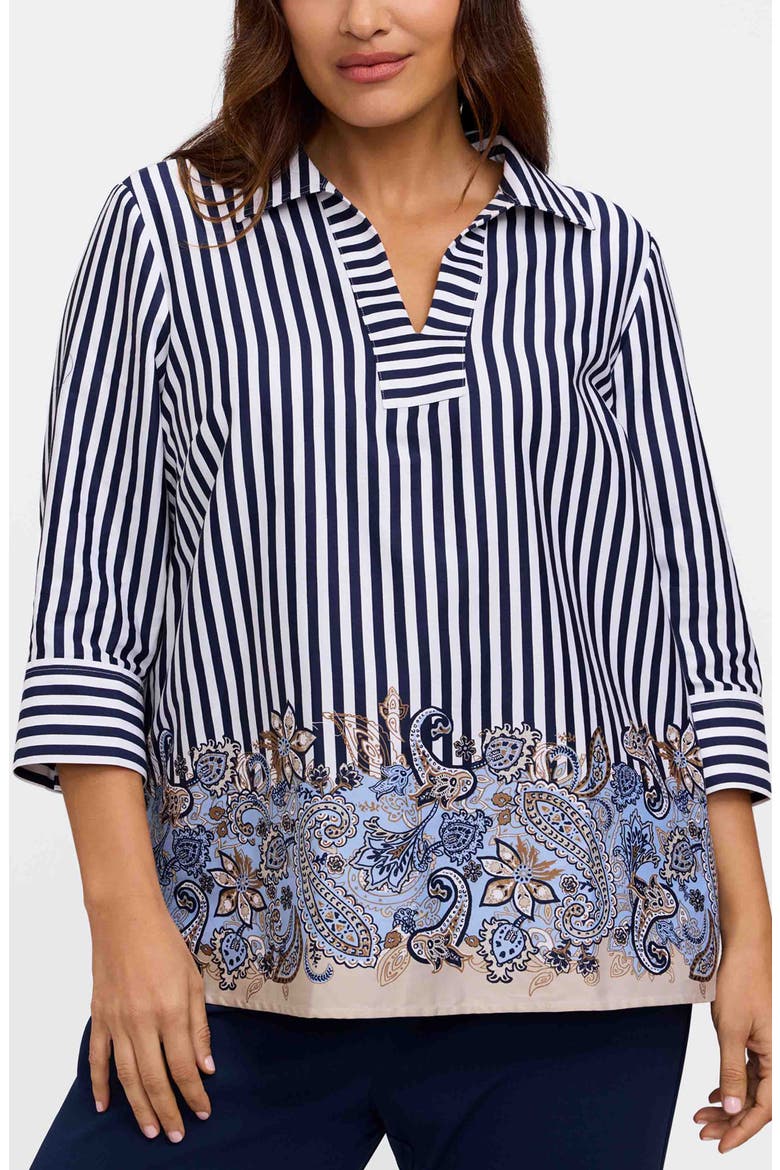 Julia Stripe Cotton Popover Top, Main, color, BLUE MULTI