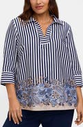 Foxcroft Julia Stripe Cotton Popover Top