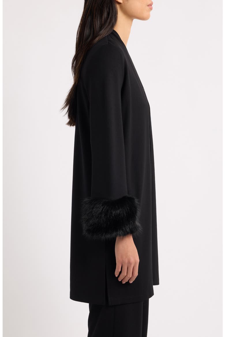 Faux Fur Trim Cardigan, Alternate, color, ANNE BLACK