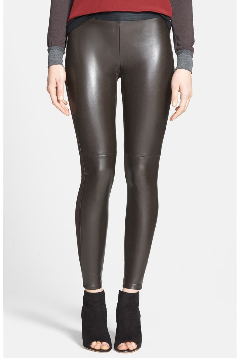 Faux Leather Front Leggings (Nordstrom Exclusive), Main, color, BROWN