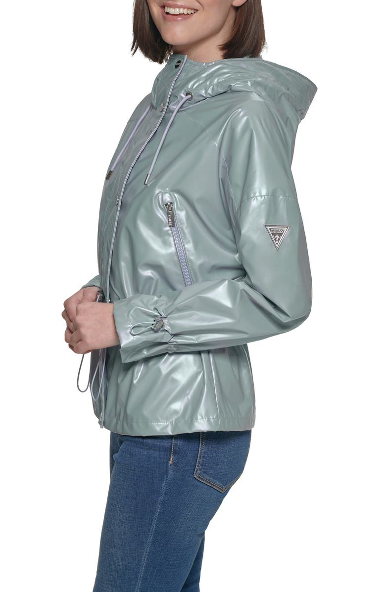 GUESS Hooded Holographic Anorak Rain Coat, Alternate, color,
