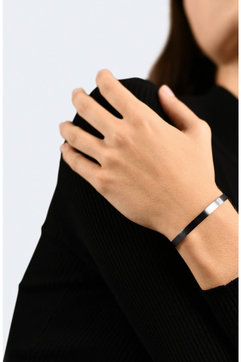 Men's 15G Brushed Sterling Silver Ribbon Cuff Bracelet, Alternate, color, BLACK SILVER