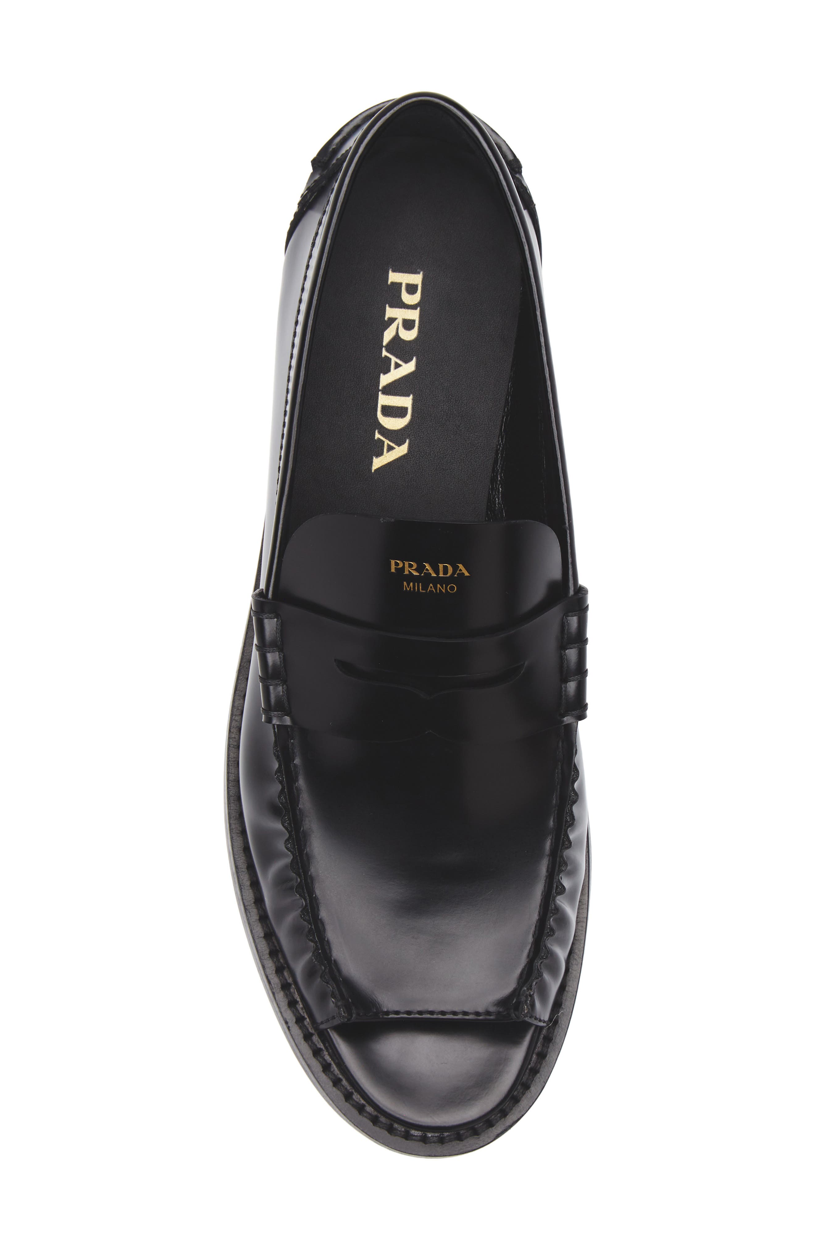 Prada Peep Toe Loafer, Alternate, color, Nero