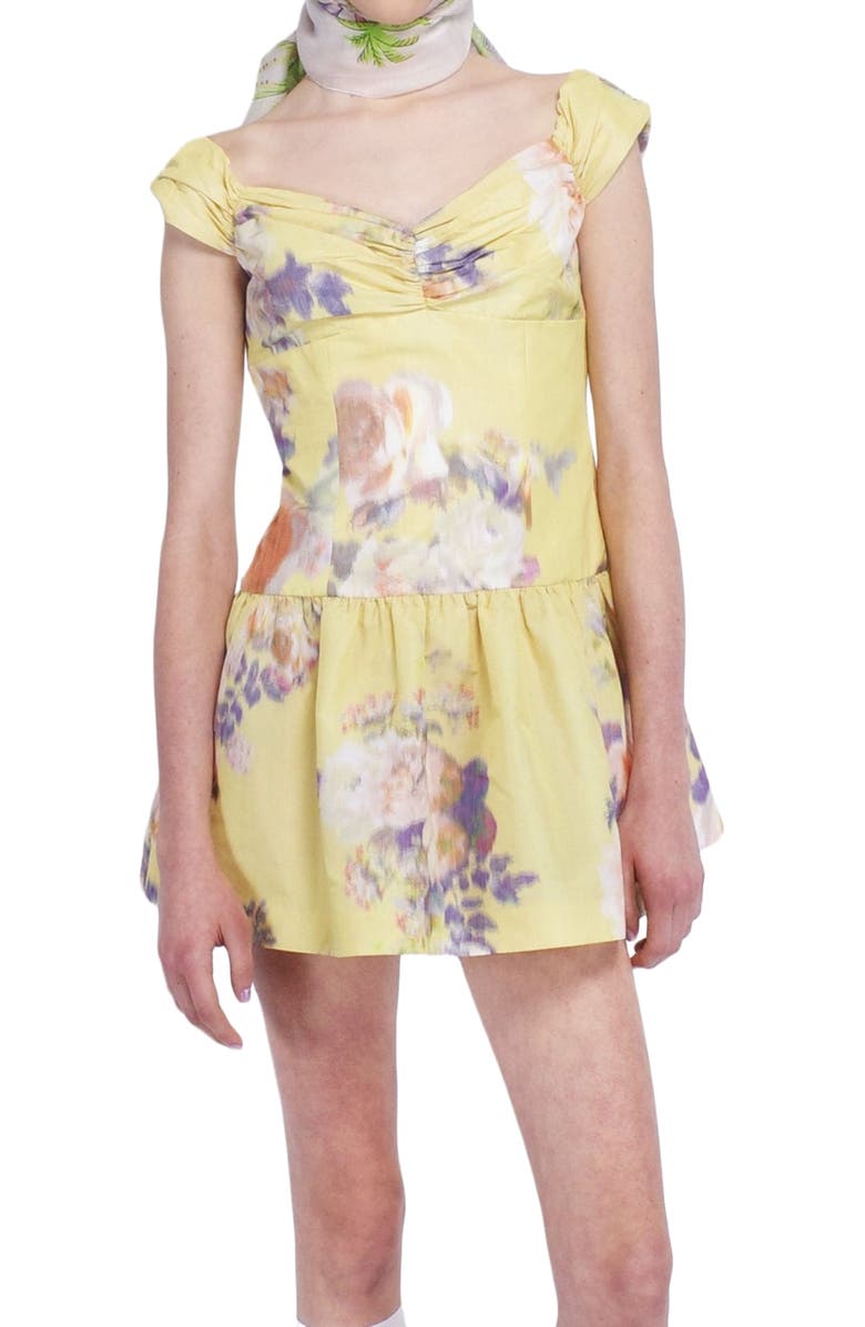 Anna Sui Cabbage Rose Taffeta Sweetheart  Dress, Main, color, Lemon Multi