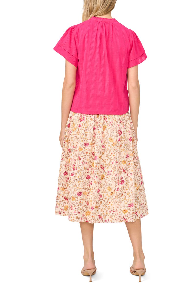 Ruffle Neck Flutter Sleeve Cotton Top, Alternate, color, PINK PEACOCK
