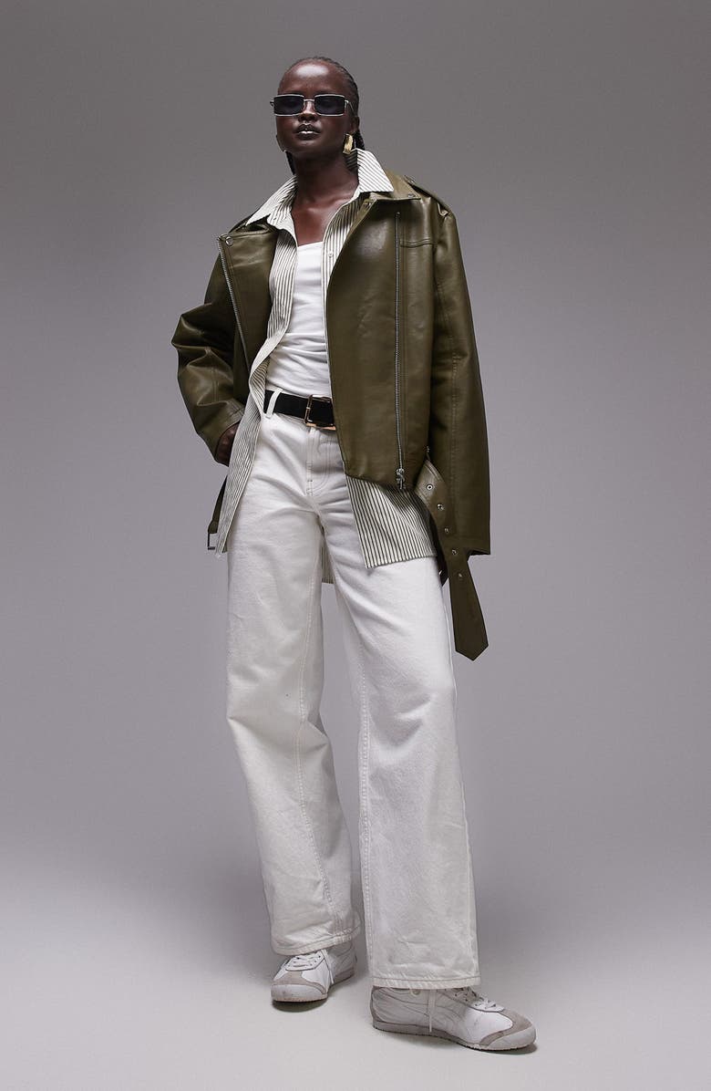 Topshop Faux Leather Moto Jacket, Alternate, color, 