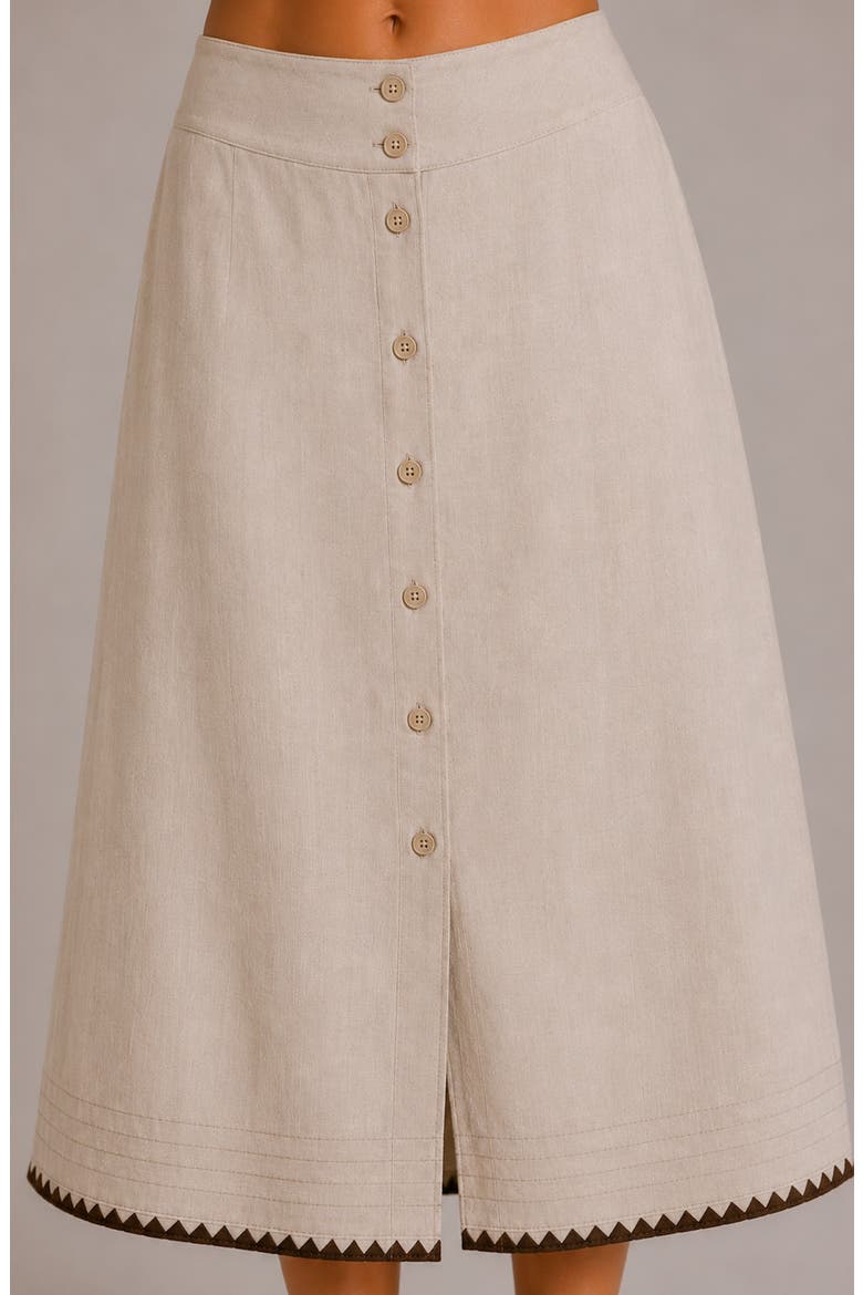 Whipstitch Buttoned Midi Skirt, Alternate, color, TAN