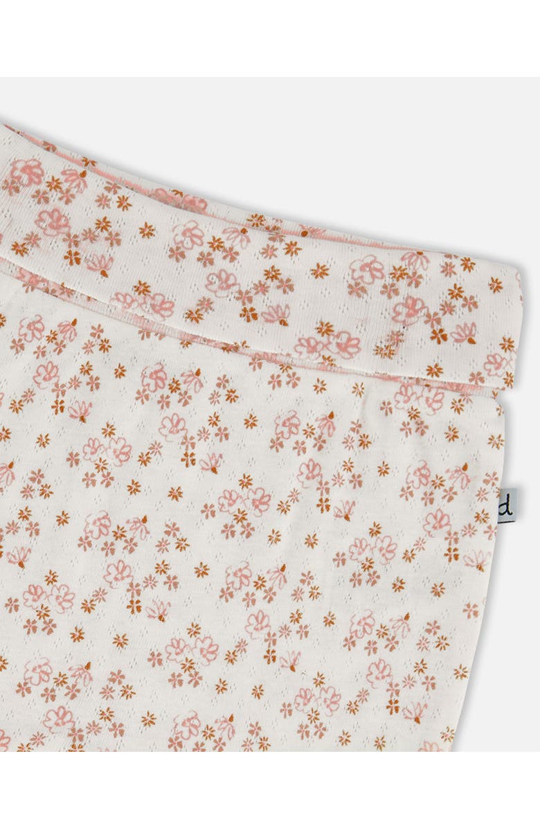 Deux par Deux Baby Girl's Organic Cotton Pointelle Evolutive Pant Printed Pink And White Flowers, Alternate, color,