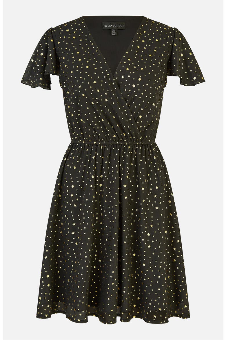 Skater Dress With Mini Star Foil Print, Alternate, color, Black
