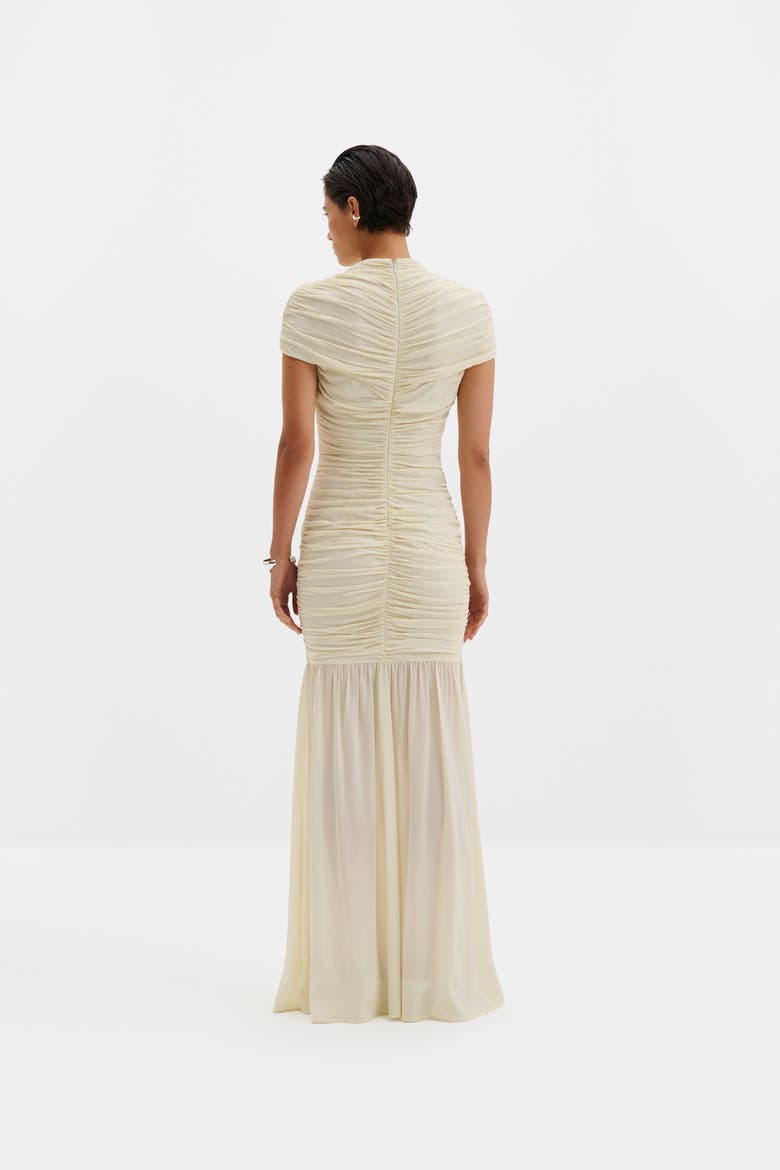 Loana Draped Chiffon Maxi Dress, Alternate, color, Pearl