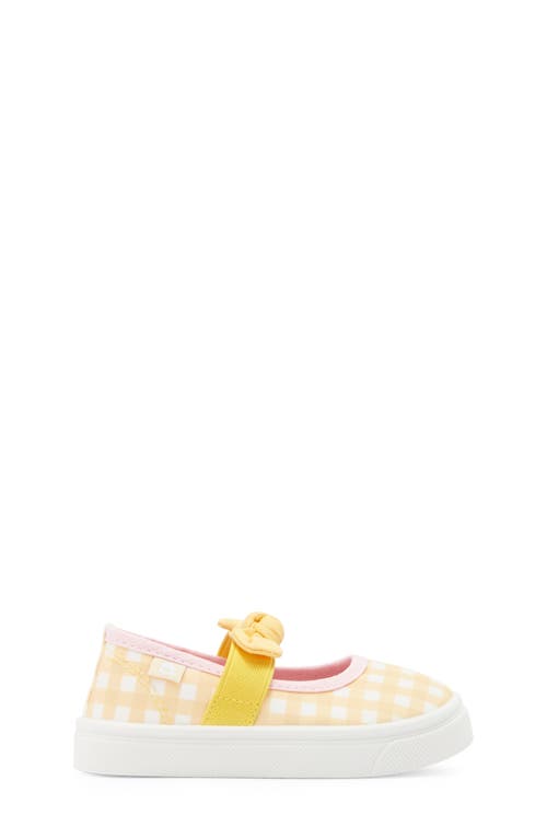 Oomphies Kids' Quinn Sneaker In Yellow Gingham W/pink Trim