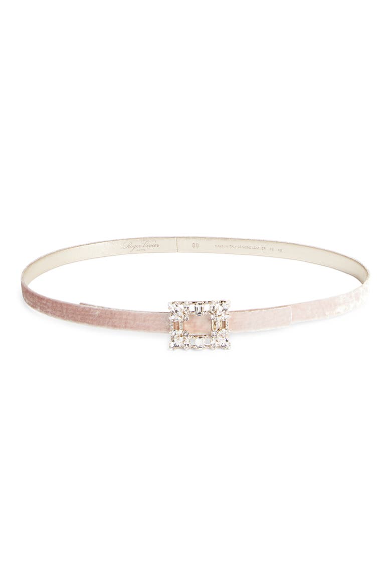 Broche Crystal Buckle Velvet Belt, Main, color, DUSTY PINK