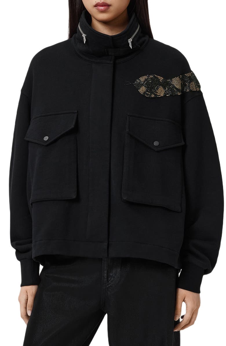 AllSaints Ouros Claire Jacket, Main, color, Black