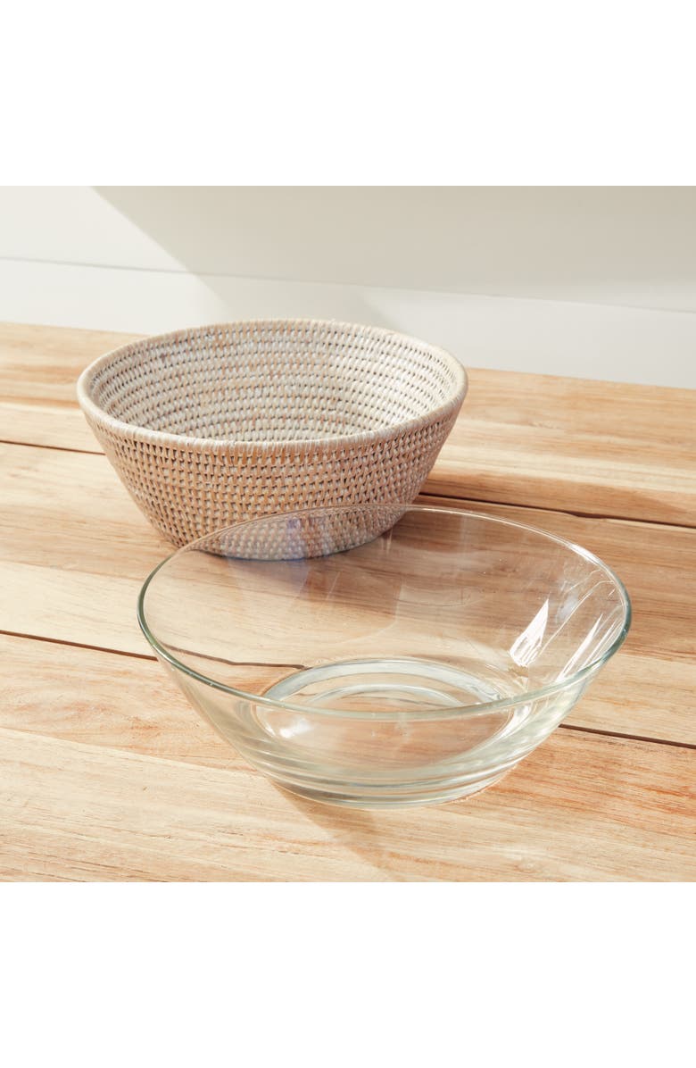 Napa Home & Garden 10.75" Burma Rattan Whitewash Round Fruit Bread Wicker Natural Woven Serving Bowl, Alternate, color, White