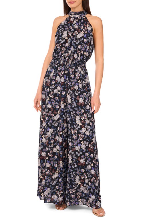 Vince Camuto Floral Wide Leg Georgette Jumpsuit In Blue