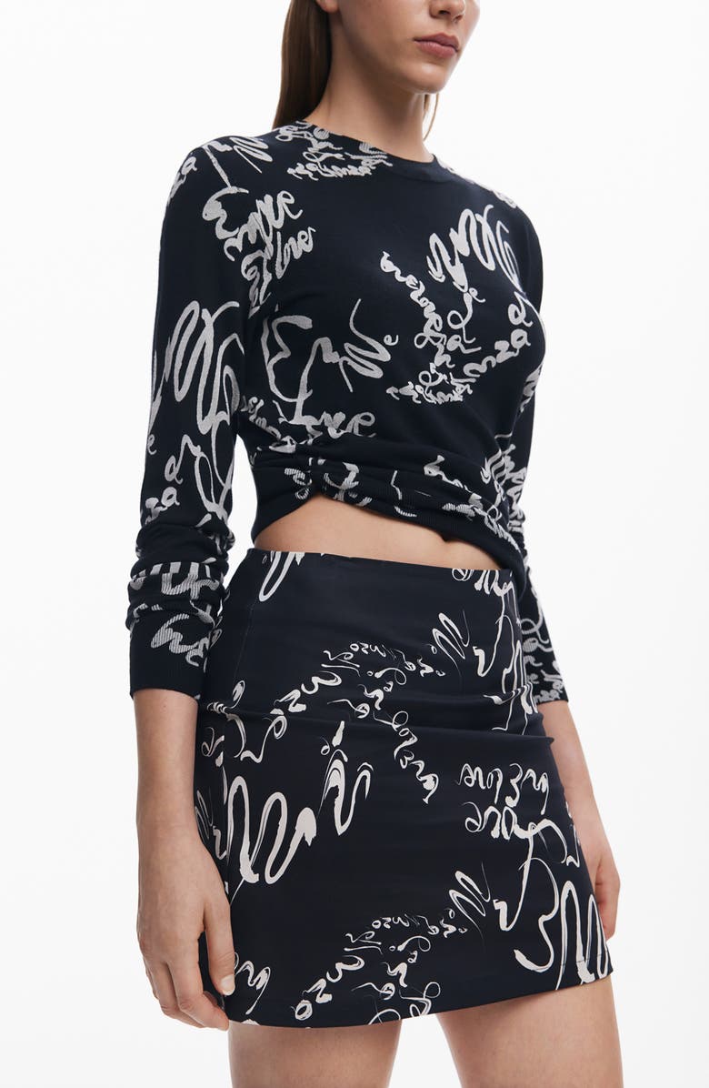 Desigual Sketchbook Print Miniskirt, Alternate, color, 