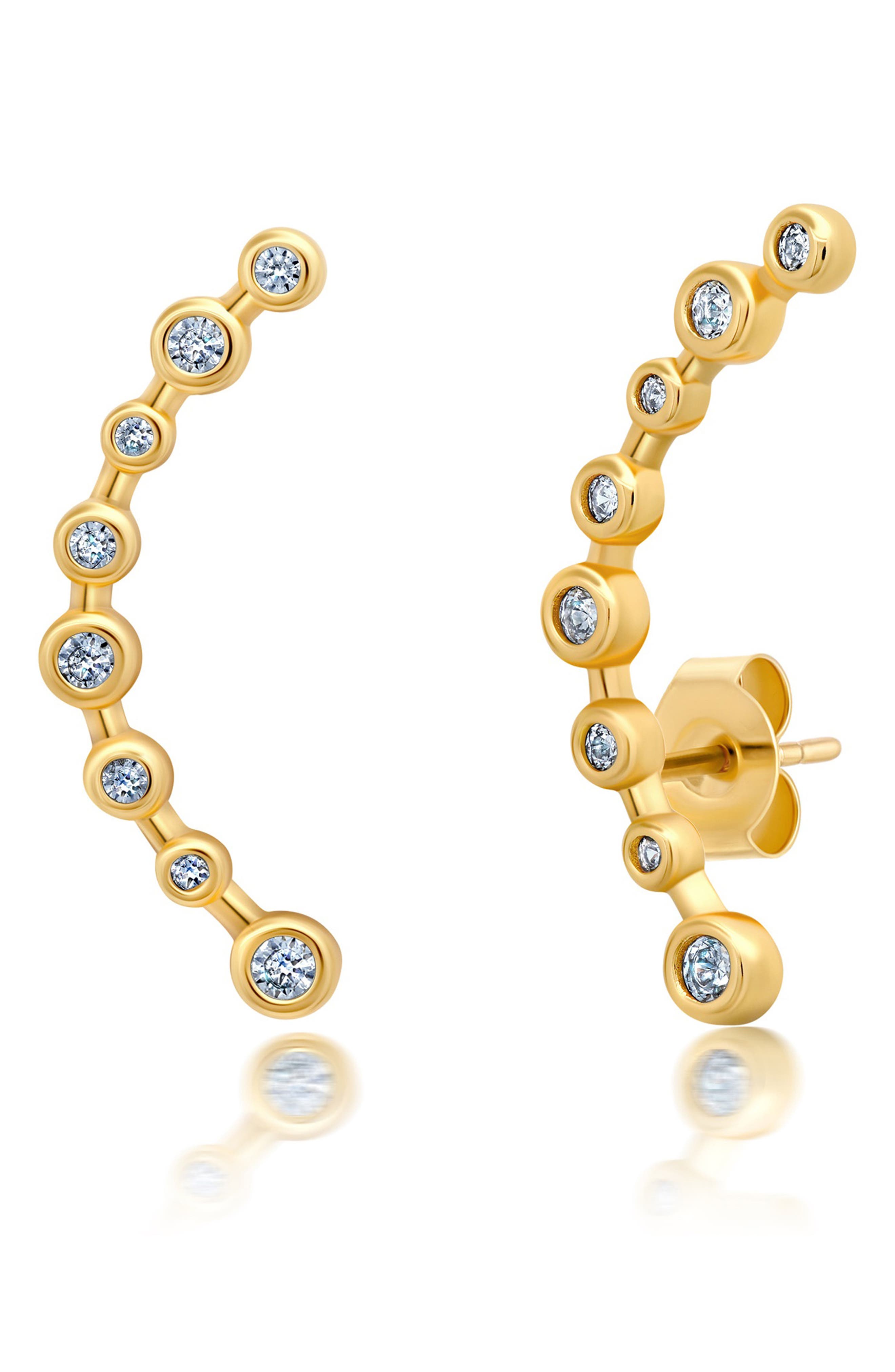 Crislu Cubic Zirconia Curved Bar Ear Climbers (Women) | Nordstrom