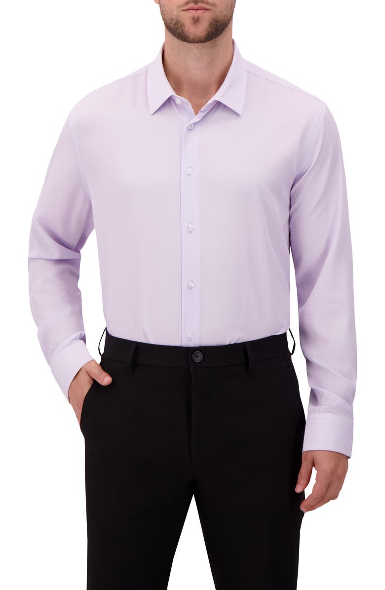 Report Collection Modern Fit Geometric Print 4-Way Stretch Button-Up Shirt, Main, color, Lavender