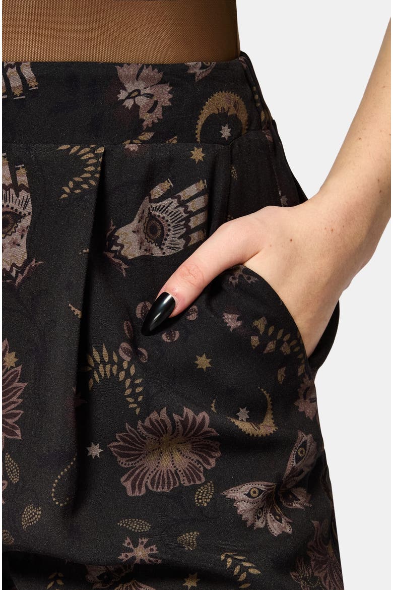 Angela Folk Print Wide Leg Trouser, Alternate, color, Black