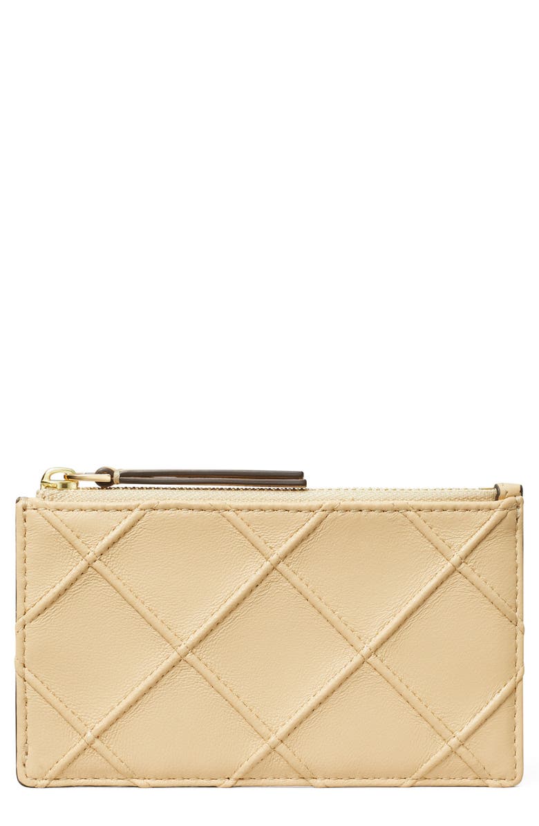 Tory Burch Fleming Quilted Zip Leather Card Case, Main, color, Vanilla Soft Serve