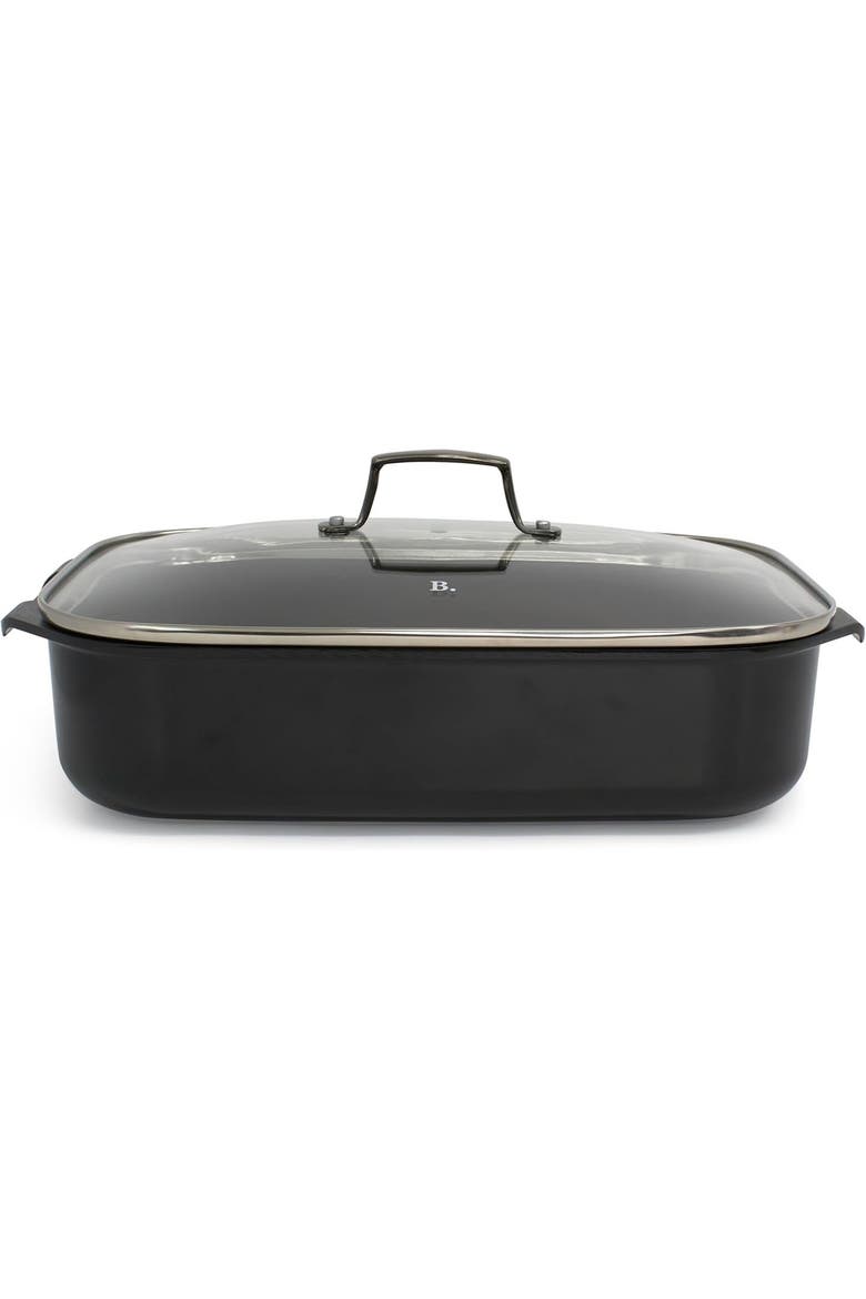 Roasting Pan with Lid and Roasting Rack, Alternate, color, Black