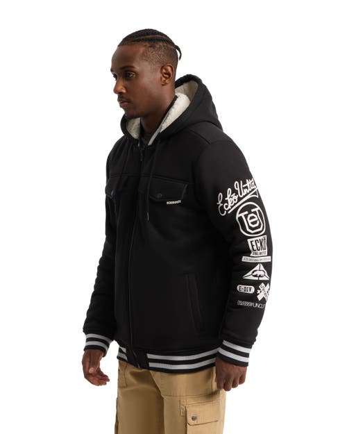 Ecko Unltd Reknown Faux Shearling Varsity Jacket In Black