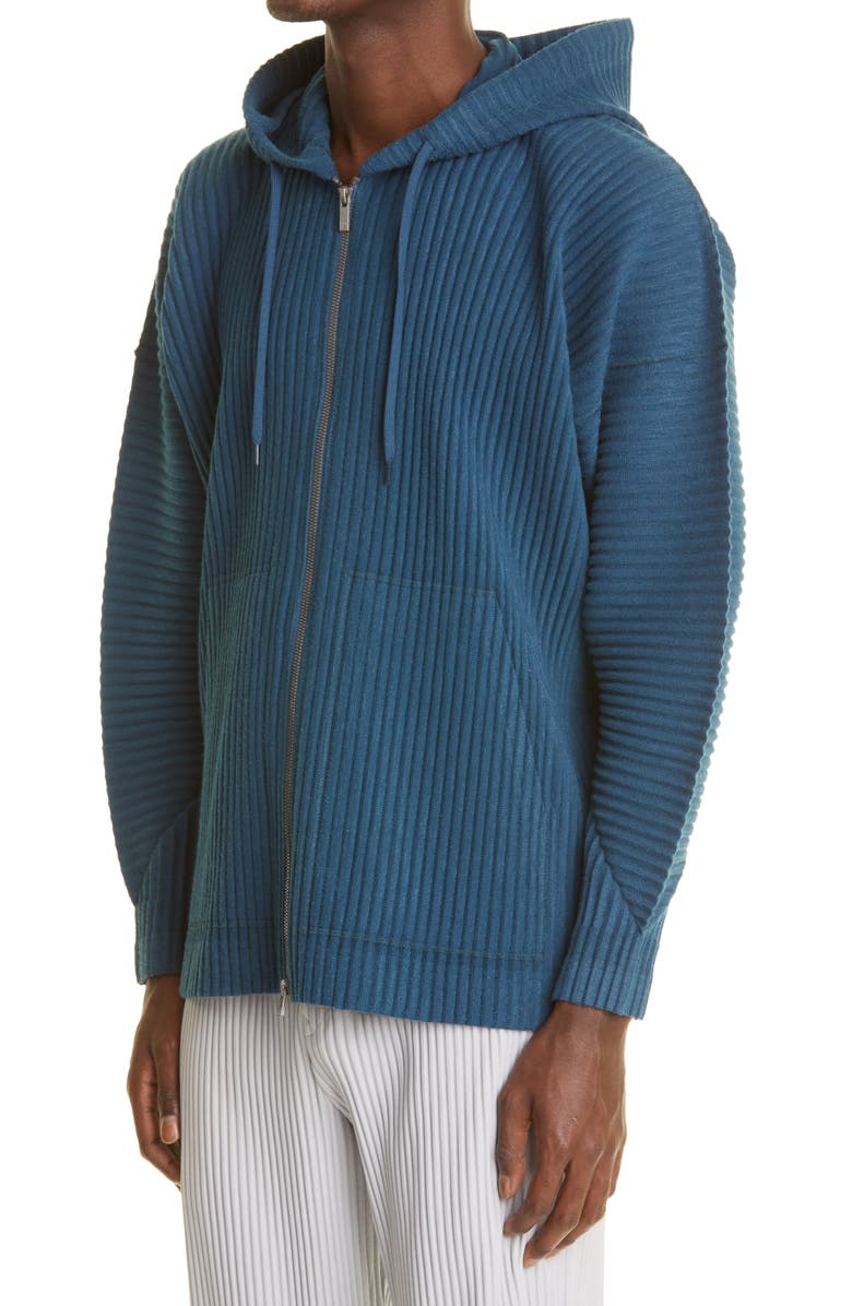 Homme Plissé Issey Miyake Pleated Zip-Up Hoodie, Alternate, color, 
