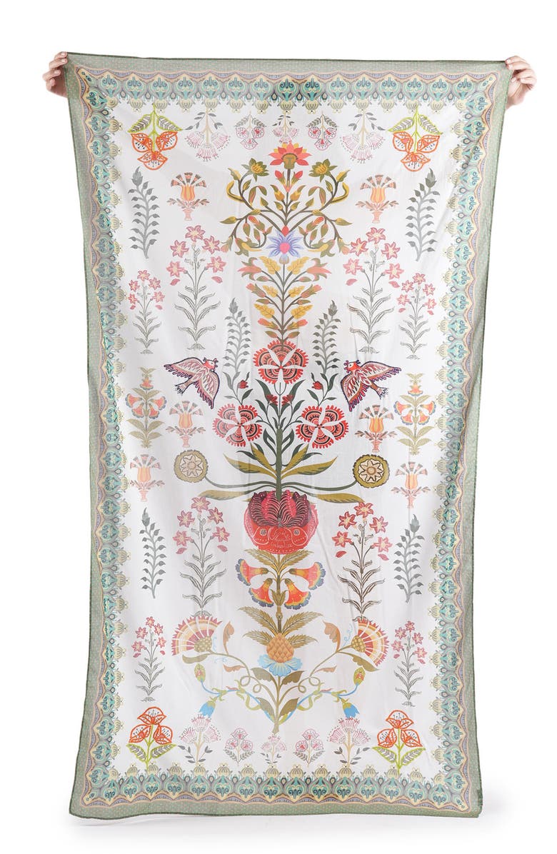 Vismaya Floral Cotton Scarf, Alternate, color, Ivory