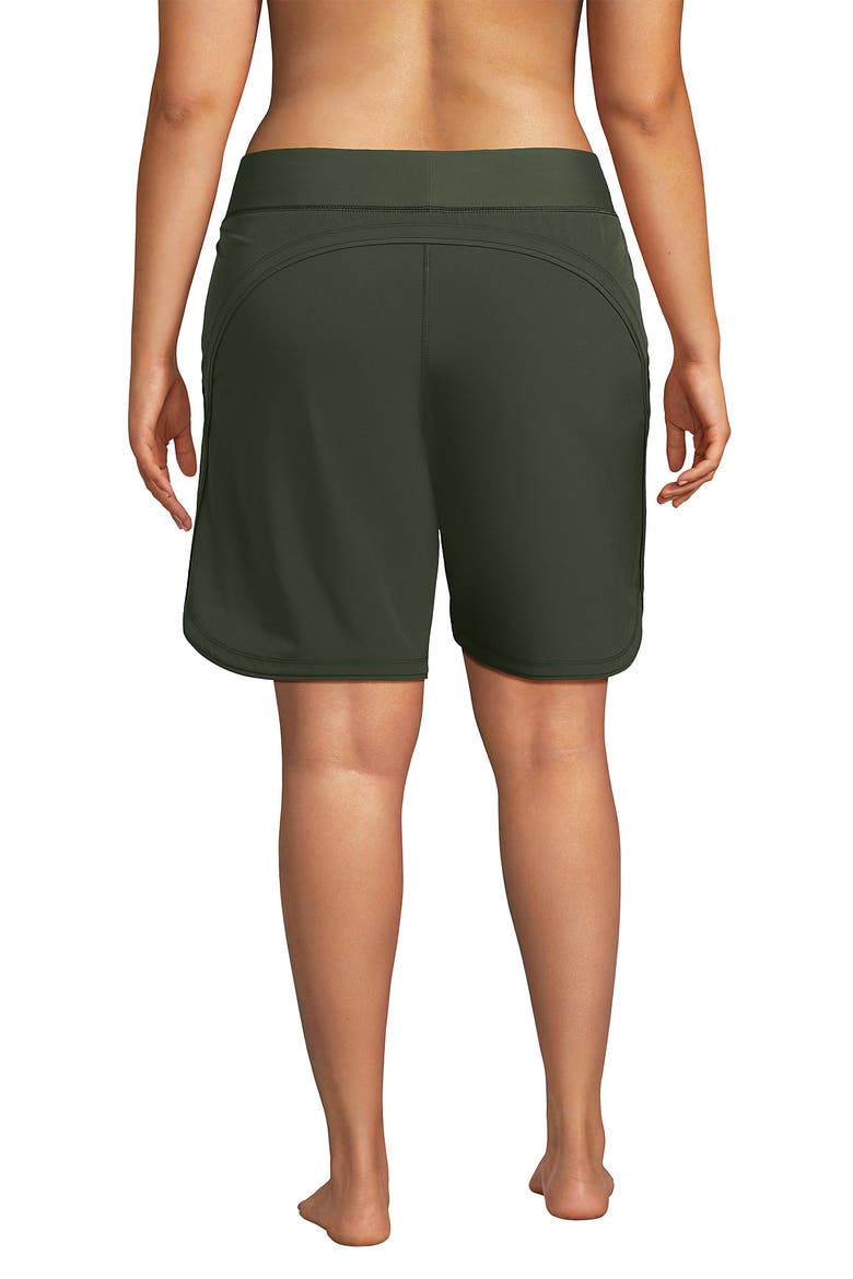 9" Quick Dry Elastic Waist Modest Board Shorts Swim Cover-up Shorts with Panty, Alternate, color, Rich Olive Green