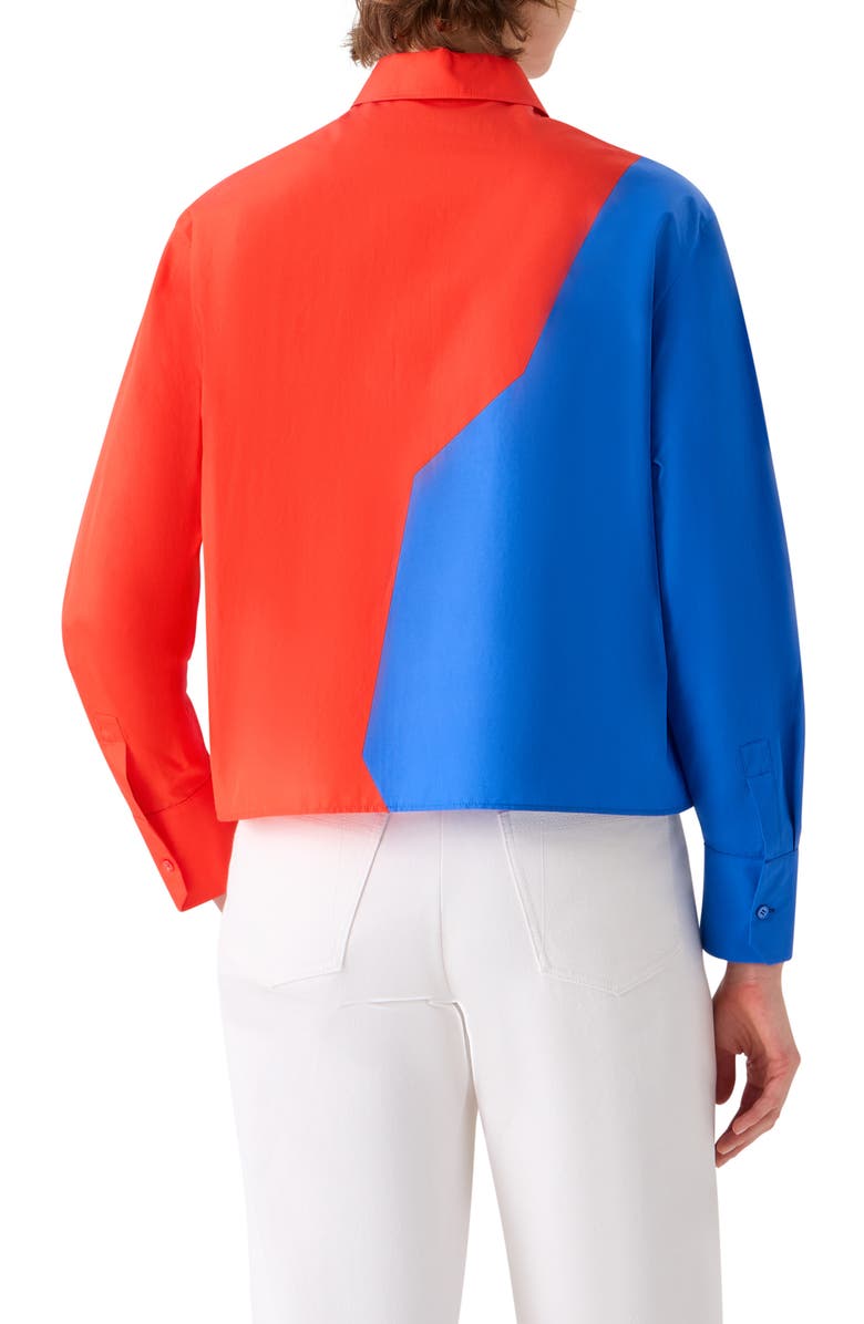 Akris High Plains Colorblock Crop Cotton Poplin Button-Up Shirt, Alternate, color, Vermillion-Lapis Blue