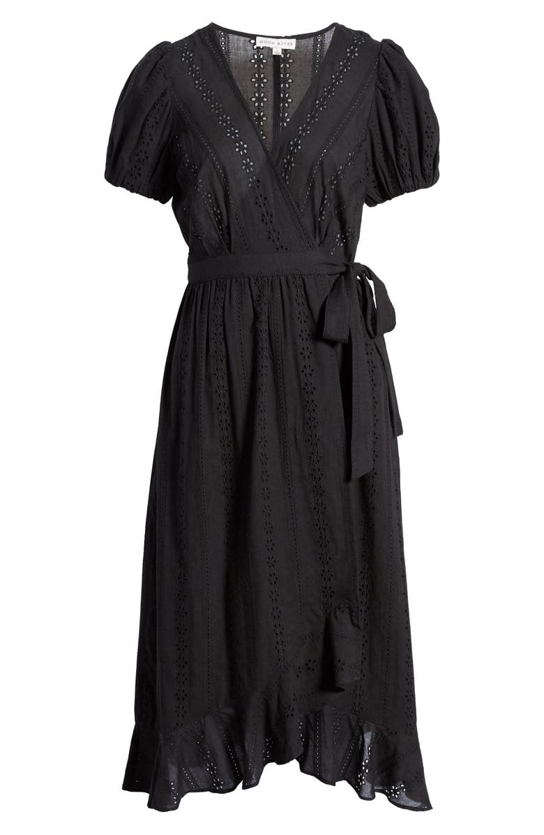 MOON RIVER Puff Sleeve Eyelet Wrap Dress, Alternate, color,