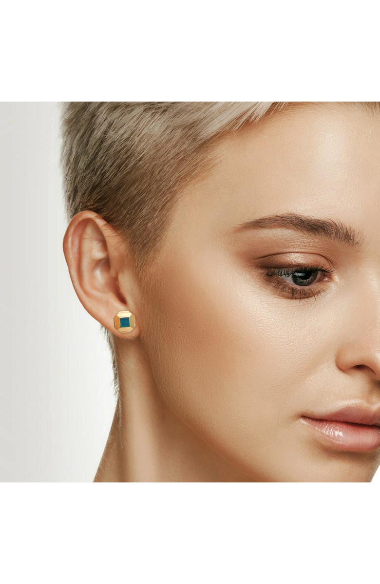 Julianna B. Blue Agate Square Stud Earrings Yellow Silver, Alternate, color, Blue Agate