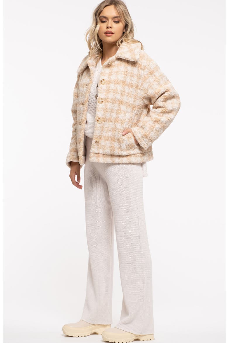 Houndstooth Faux Shearling Jacket, Alternate, color, BEIGE