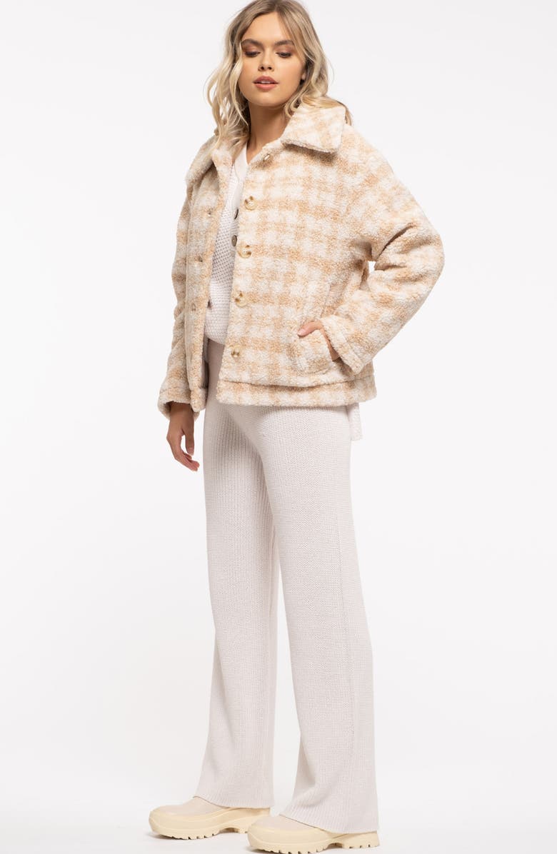 Blu Pepper Houndstooth Faux Shearling Jacket, Alternate, color,