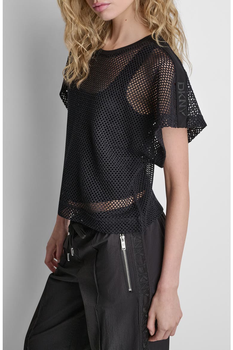 Dolman Sleeve Open Stitch Top, Alternate, color, BLACK