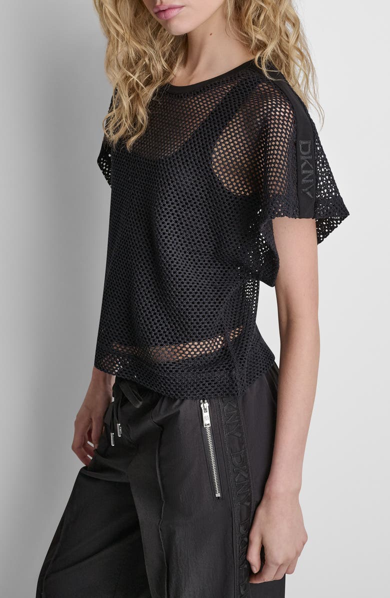 DKNY Dolman Sleeve Open Stitch Top, Alternate, color, Black