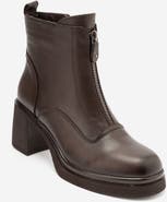 Forever & Always Shoes Stena Leather Front Zip Block Heel Boot