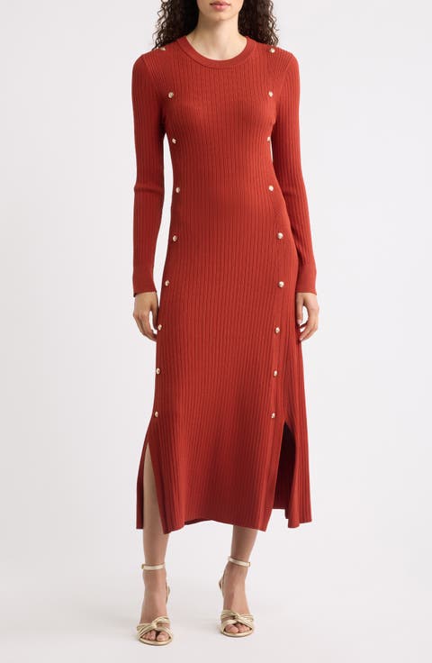 The Tamara Button Detail Long Sleeve Midi Sweater Dress