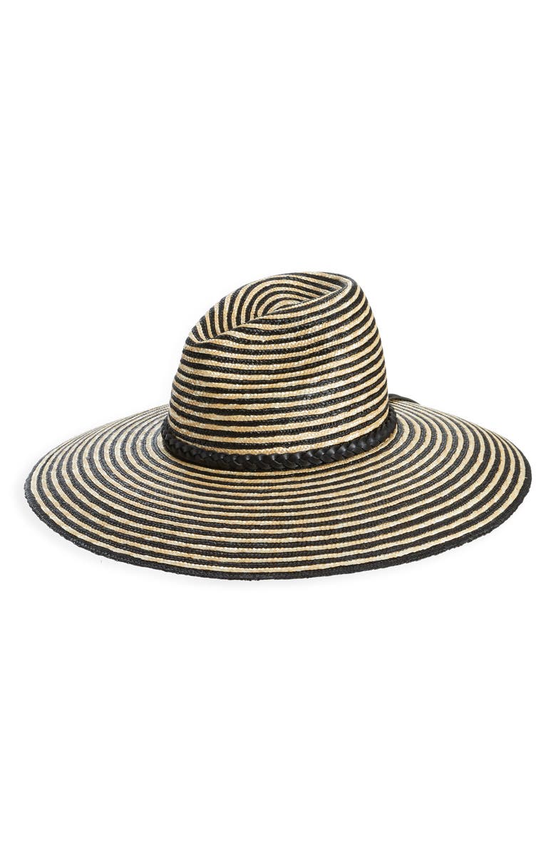 Saint Laurent Stripe Wide Brim Straw Hat, Main, color,