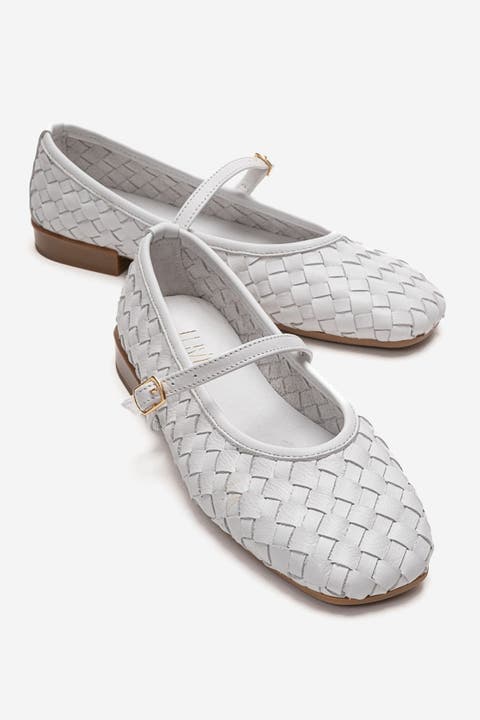 Yevora Leather Woven Strap Ballet Flat