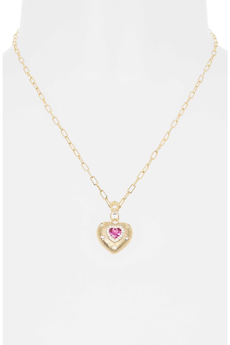 Puffy Heart Pendant Necklace, Alternate, color, PINK- GOLD